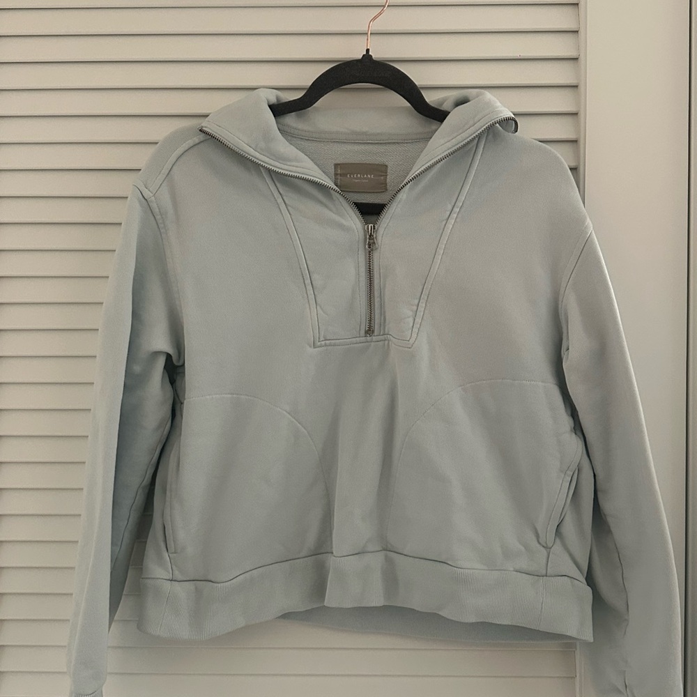 Everlane Light Blue Organic Cotton Quarter-zip Top